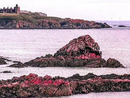 A beautiful picture of Slains castle on a cloudy day.